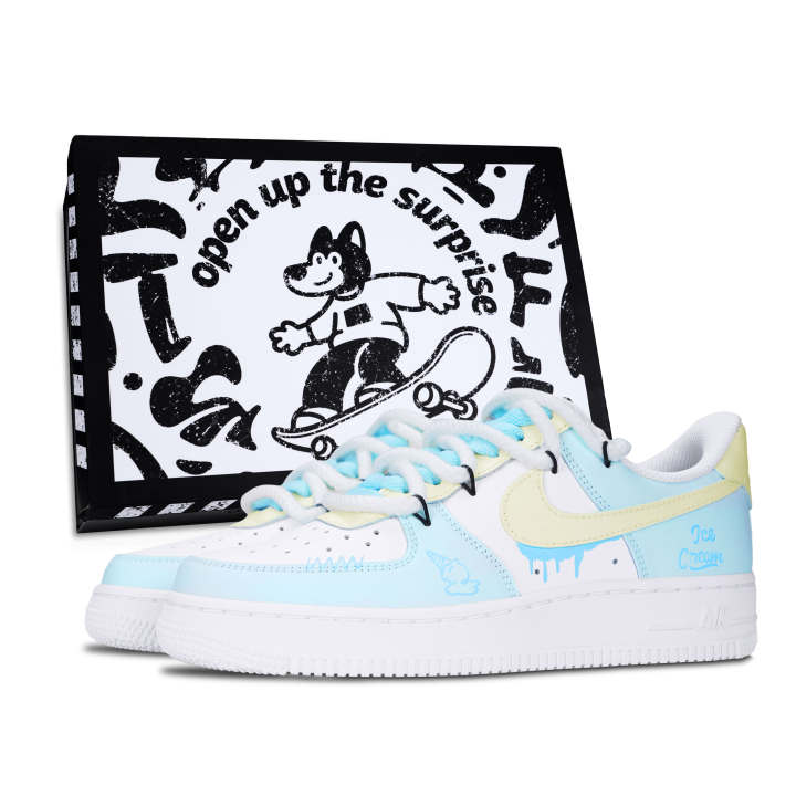 Nike Nike Air Force 1 Skateboard Shoes Unisex Low Top Blue/Yellow/White