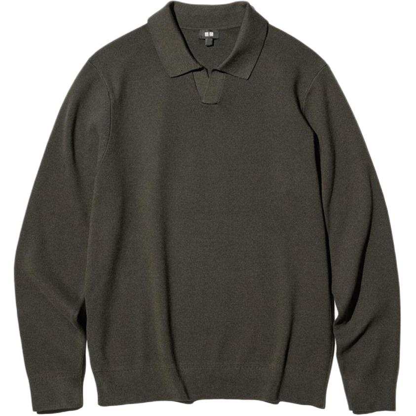 UNIQLO FW26 Polo Shirts Men's Brown Black Half Open Collar Moderate