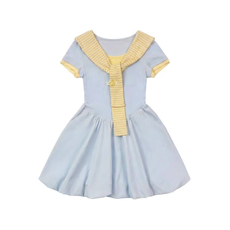 FABRIC PIG Short Sleeved Dresses Women's Blue Short Sleeved Dress Lapel Thin Short Skirt A Line Skirt