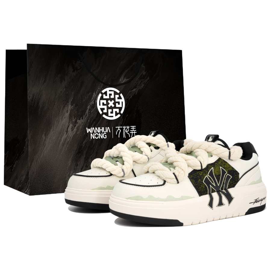 MLB Chunky Liner Slip Resistant Abrasion Resistant Low top Skateboard Shoes Unisex White Green