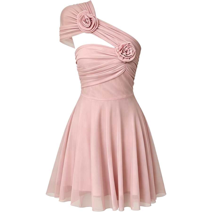 CHARM GLOW Sleeveless Dresses Women's Asymmetrical Collar Moderate Midi Dress A Line Skirt