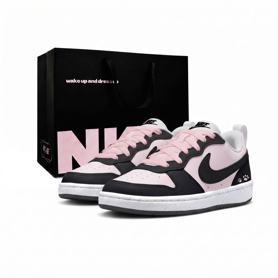 Nike Nike Court Borough Cat Paw Berry Slip Resistant Abrasion Resistant Low top Skateboard Shoes Unisex