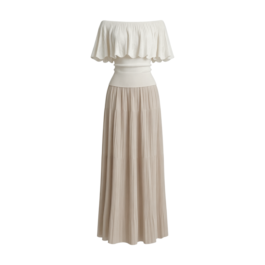 FINDSME GAGA Two Piece Skirt Sets Women's Boat Neck Thin Long Skirt