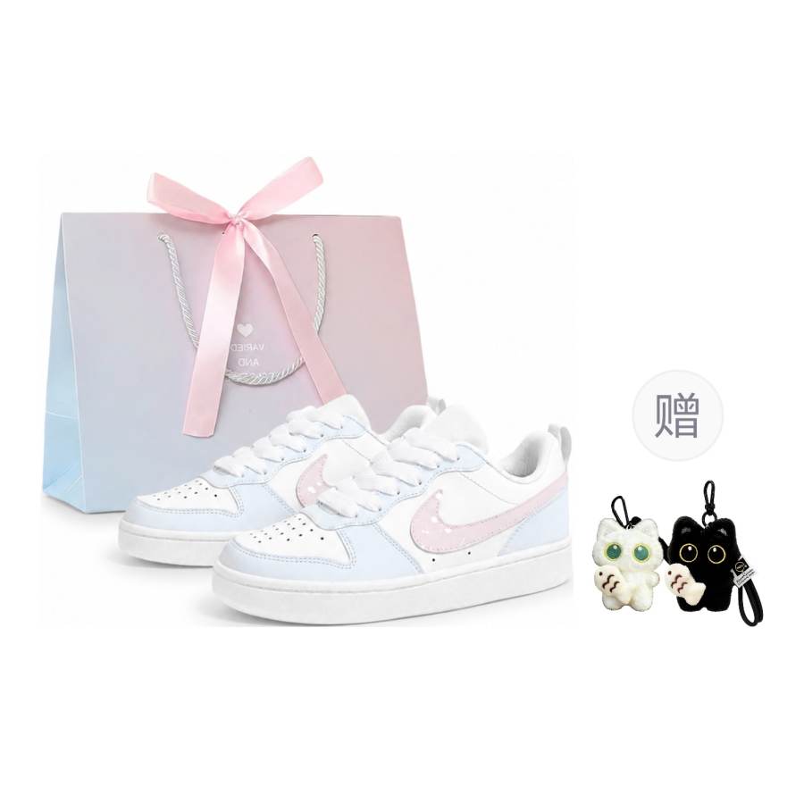Nike Nike Court Borough Skateboard Shoes Women's Low Top White Blue Pink