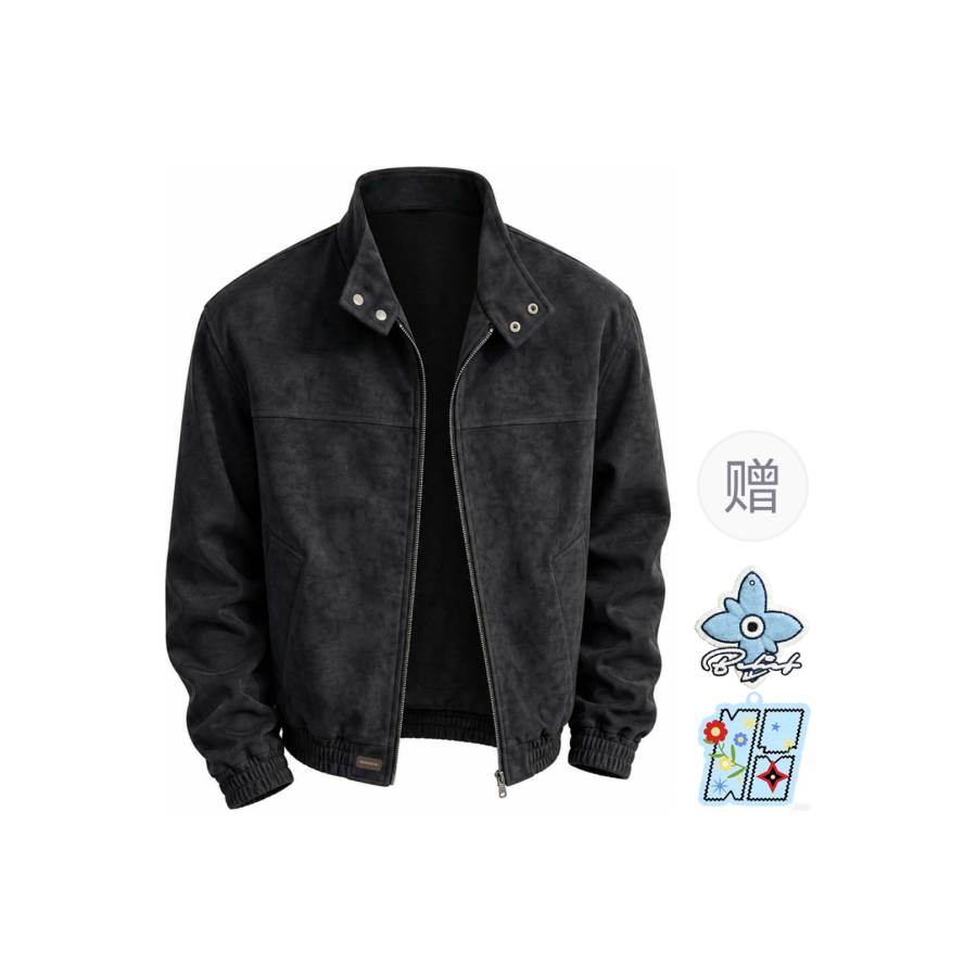 WARRIOR WARRIOR Leather Jackets Unisex Stand Collar Moderate Straight Fit