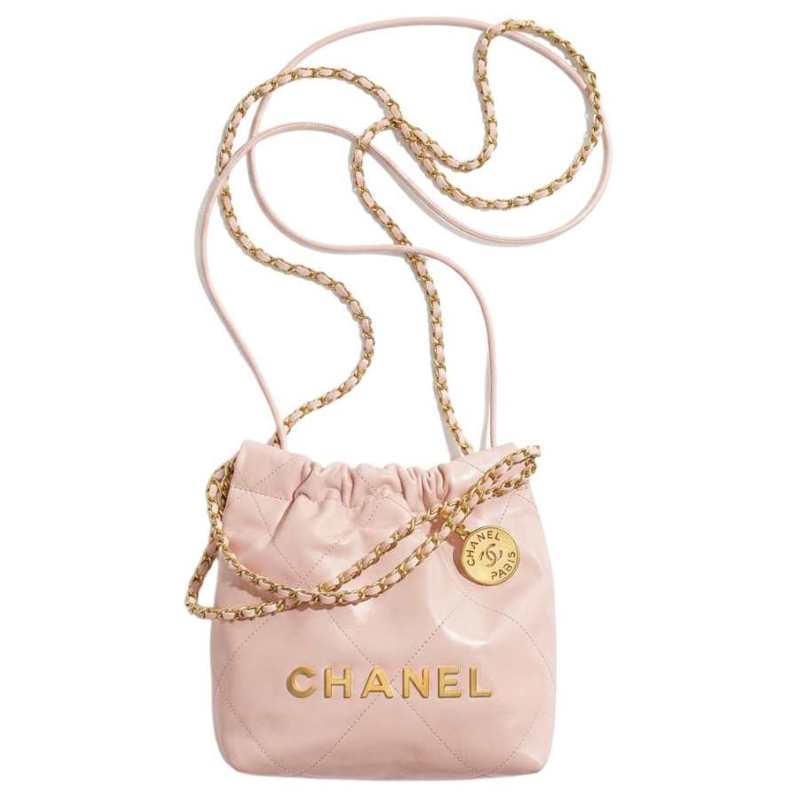 CHANEL 22Bag Bright Calfskin Bucket Bag, Shoulder Bag, Crossbody Bag, Handbag Mini Women's Pink