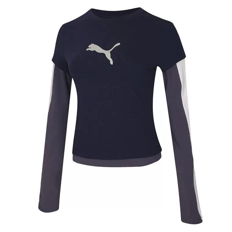 PUMA T Shirts Women's White/Black Crew Neck Straight Fit