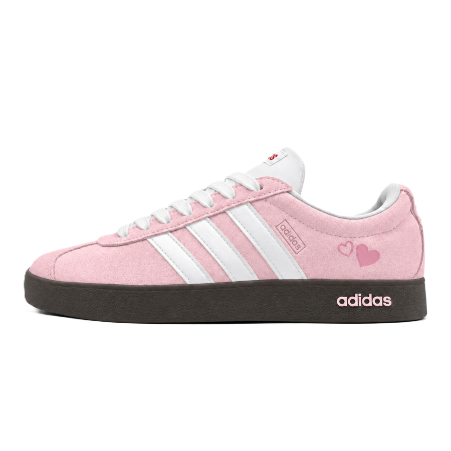 Adidas Adidas Vl Court Classic Skateboard Shoes Women's Low Top Pink White Brown Contrast