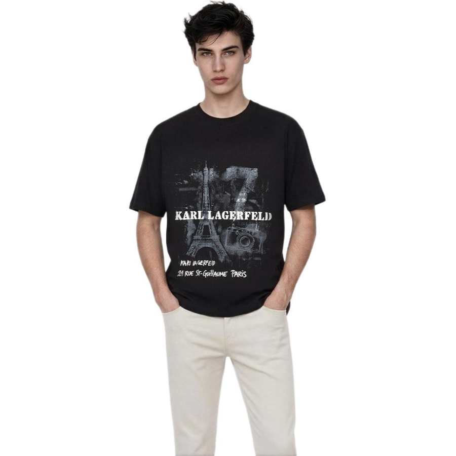 KARL LAGERFELD / Karl Lagerfeld Jeans T Shirts Men's Black Crew Neck Moderate