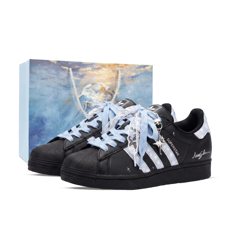 Adidas Originals SUPERSTAR Skateboard Shoes Unisex Low Top Black/White/Blue