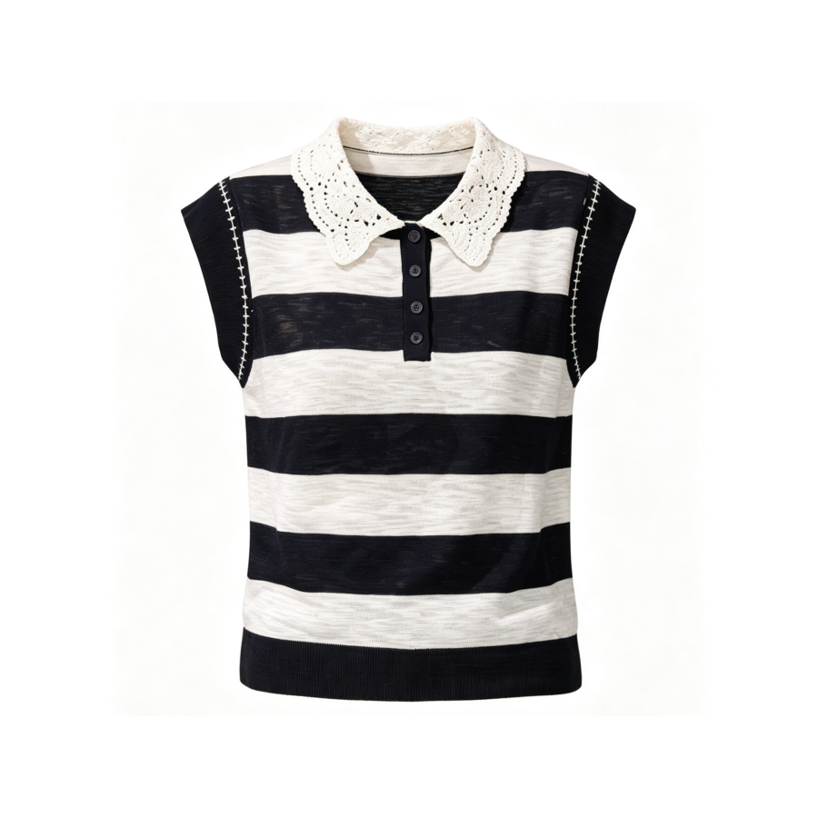 FINDSME GAGA T Shirts Women's Navy Blue Lapel Thin Straight Fit