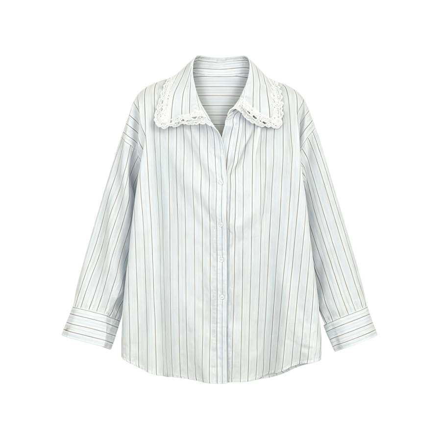 Sugarfunk Shirts Women's Striped Shirt Lapel Thin Straight Fit
