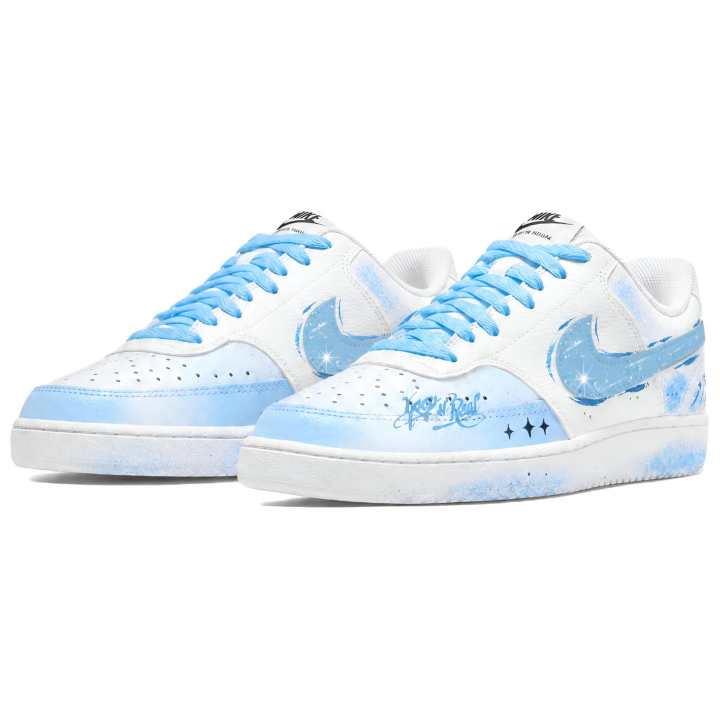 Nike Nike Court Vision 1 Skateboard Shoes Unisex Low Top White Blue Black Color Block Gradient Graffiti