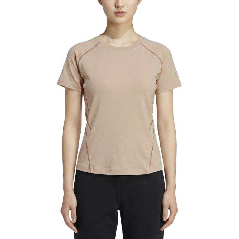 Adidas Adidas FOS T Shirts Women's Beige/Black Crew Neck Moderate Straight Fit
