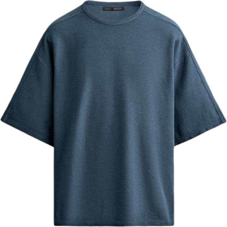 ZARA T Shirts Men's Sea Blue Crew Neck