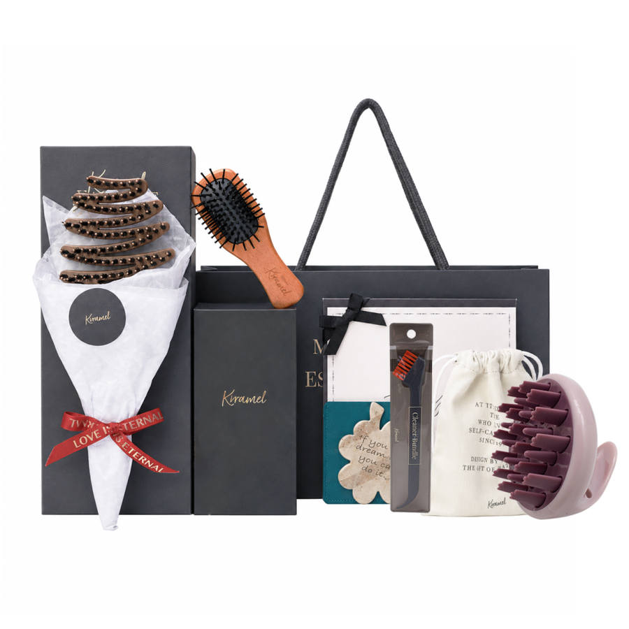Krramel Goddess Exclusive PINEBOLE Spongy Pig Bristle Hair Brush+Mini, Small Comb