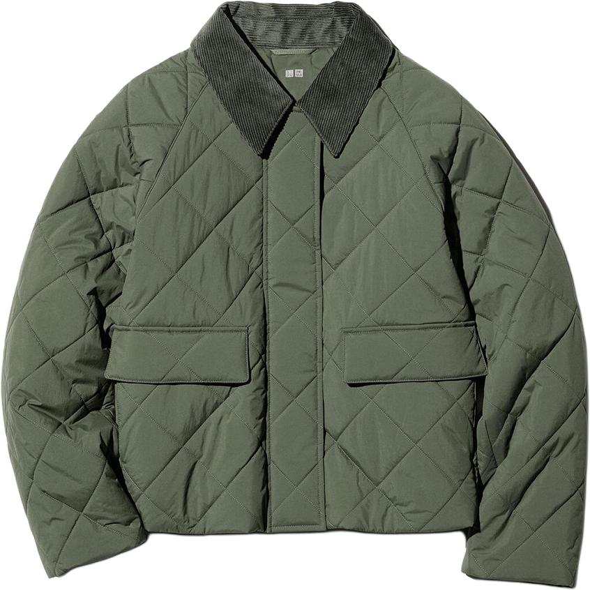 UNIQLO Puffer Jackets Women's 56 Olive Lapel Moderate