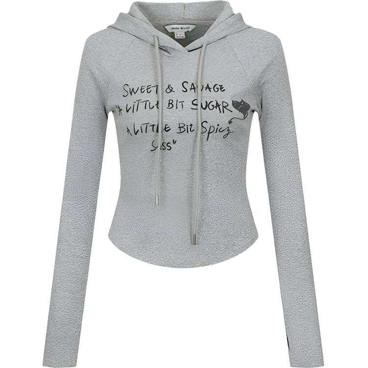 URBAN REVIVO T Shirts Women's Heather Gray Hooded Moderate