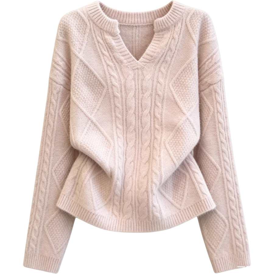 CHARM GLOW Knitwear Women's Pink V Neck Moderate A Line