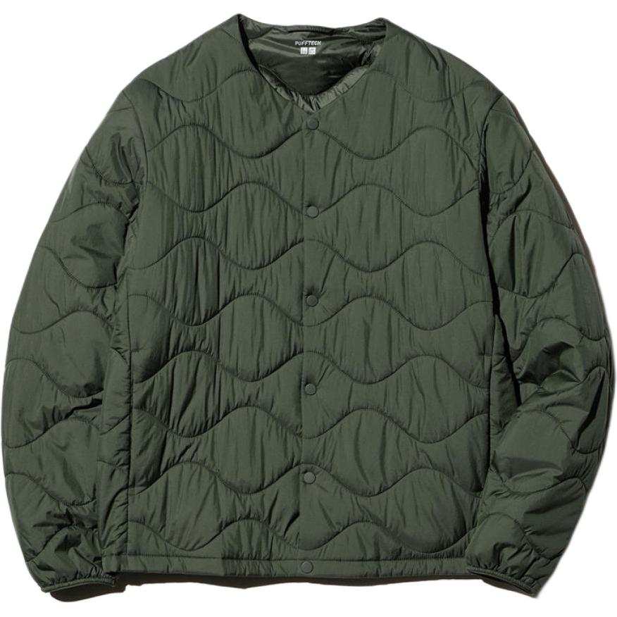 UNIQLO PUFFTECH Puffer Jackets Unisex Dark Olive Crew Neck Moderate