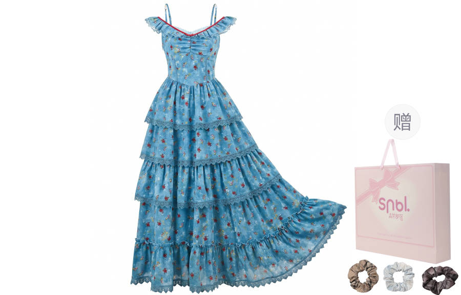 SNBL Slip Dresses Women's Blue Moderate Long Skirt A Line Skirt