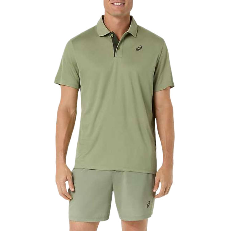 ASICS Polo Shirts Men's Khaki Green Polo Collar Moderate