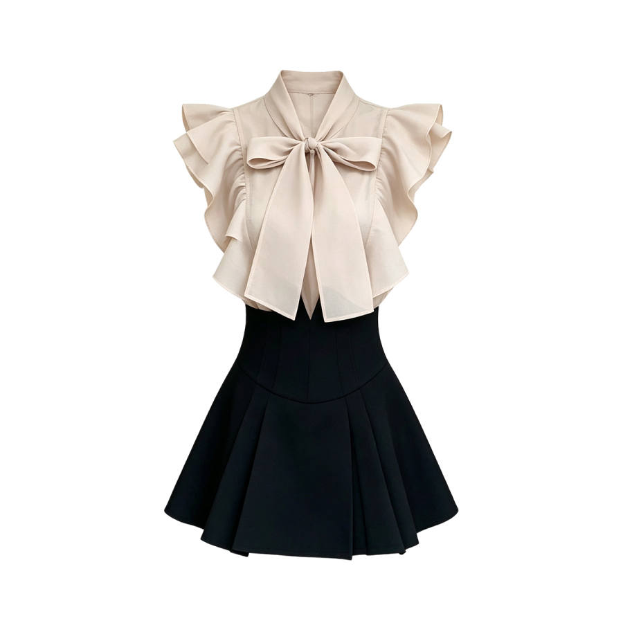 Barbie Sleeveless Dresses Women's Dusty Pink Stand Collar Thin Short Skirt A Line Skirt