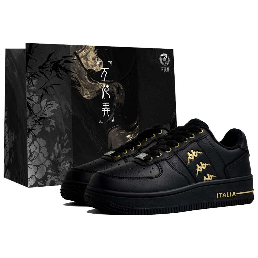 Kappa Black Warrior, Wanhualei, Black Gold, Shopping Bag Slip Resistant Low top Skateboard Shoes Unisex Black