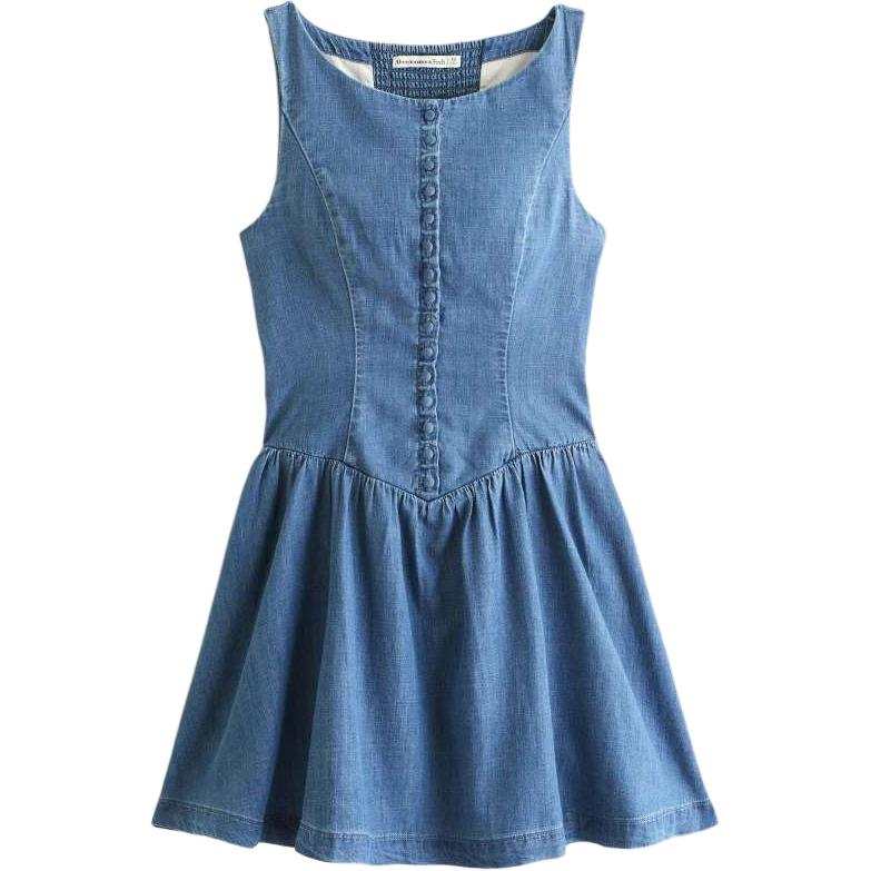Abercrombie&Fitch Sleeveless Dresses Women's Blue Crew Neck Moderate Short Skirt