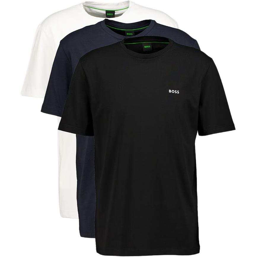HUGO BOSS T Shirts Men's 3 Pack Black+White+Gray Crew Neck Moderate Straight Fit