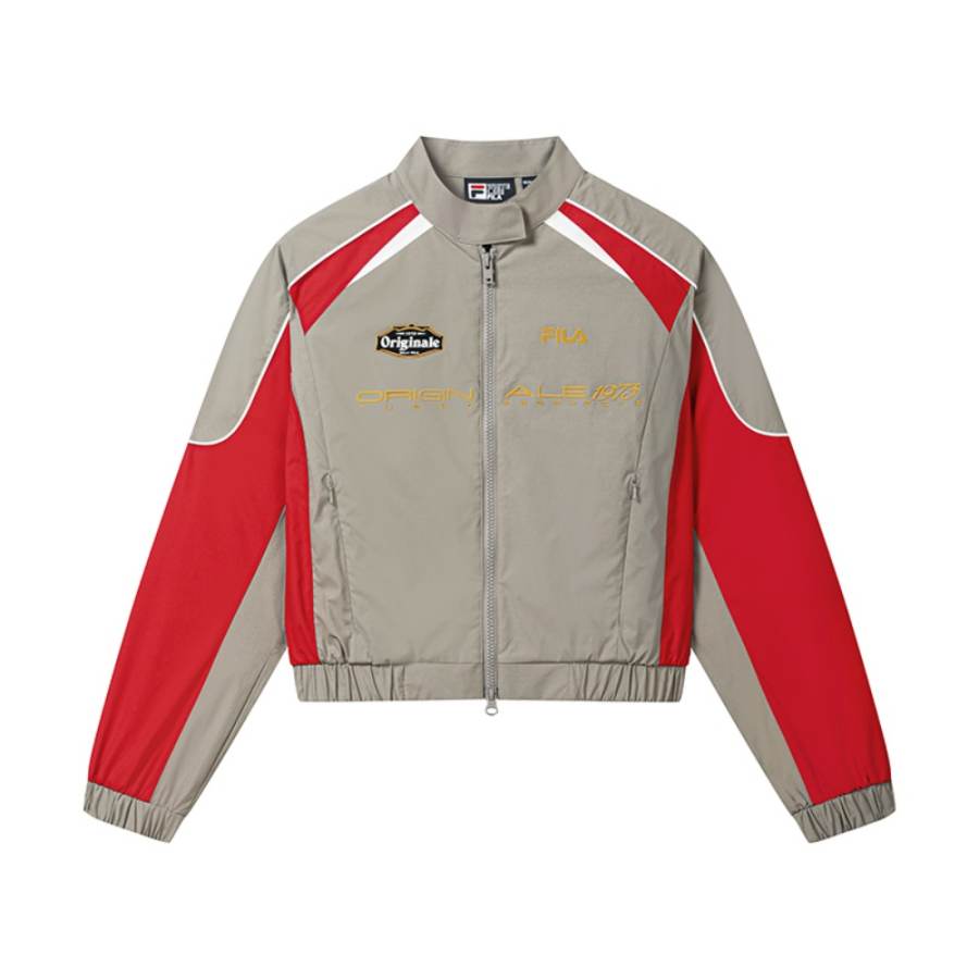 FILA ORIGINALE Jackets Women's Chestnut Khaki Stand Collar Moderate Straight Fit