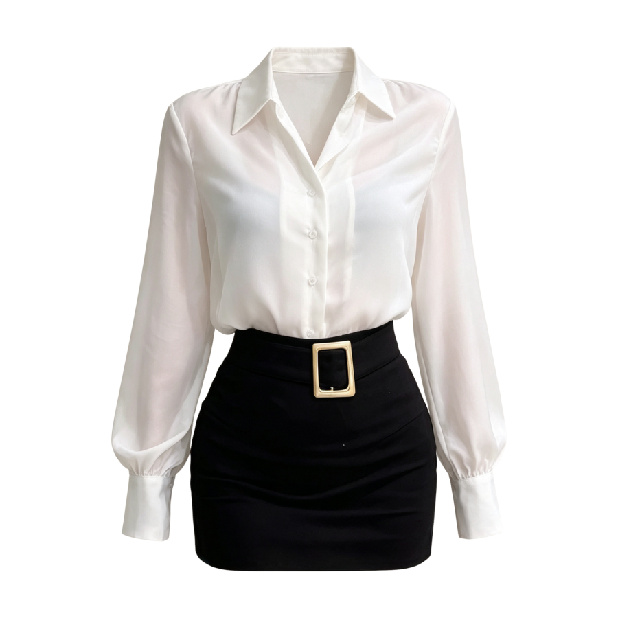 FINDSME GAGA Two Piece Skirt Sets Women's V Neck Moderate Short Skirt