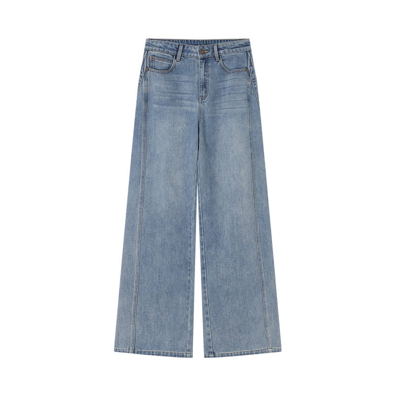 XIANGYING Jeans Women's Denim Blue Moderate Wide Leg Pants