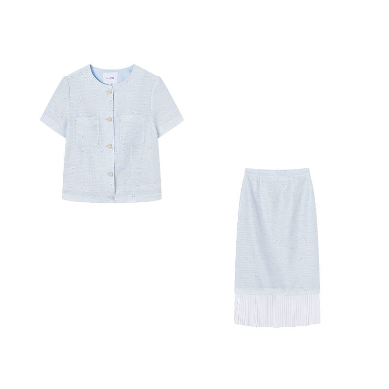XIANGYING Casual Suits Women's Blue Crew Neck Moderate