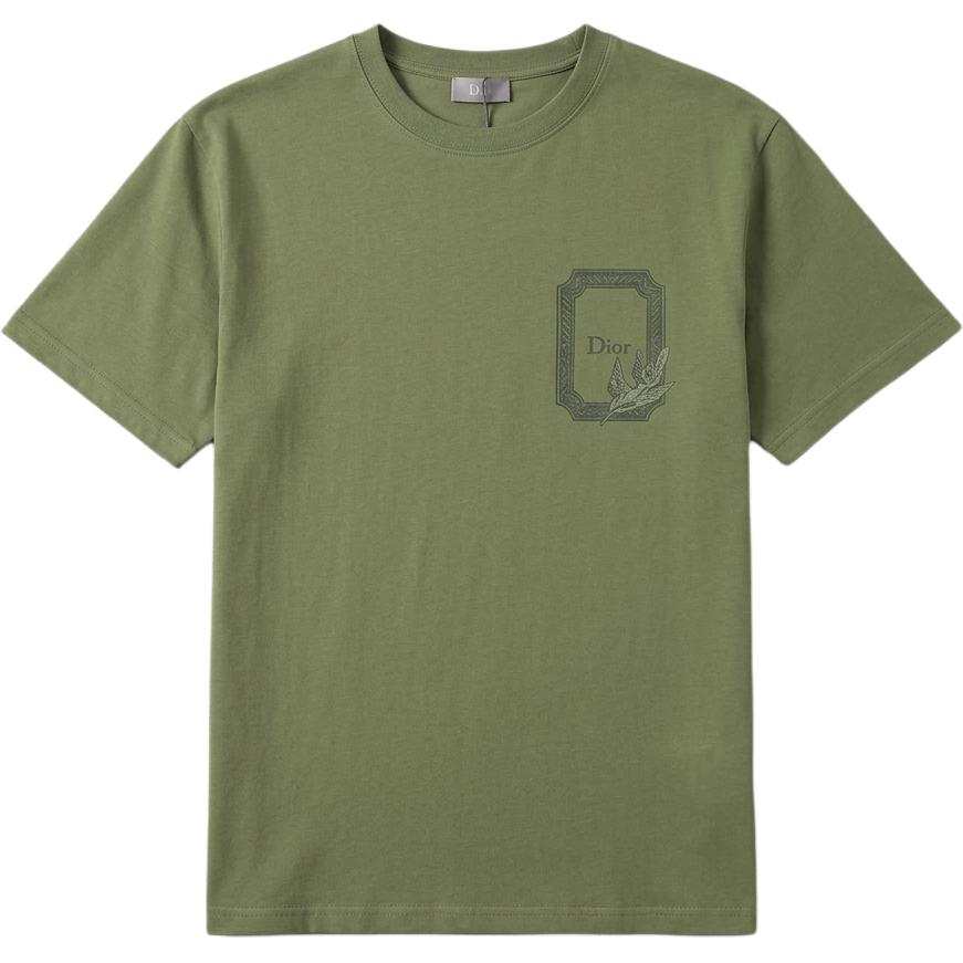 DIOR T Shirts Men's Green Crew Neck Moderate Straight Fit