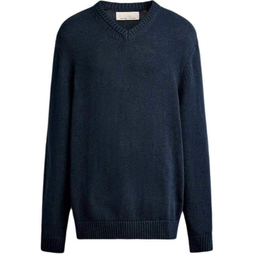 ZARA Knitwear Men's Sea Blue V Neck Moderate Straight Fit