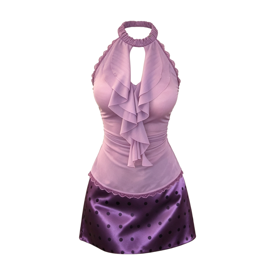 FINDSME GAGA Two Piece Skirt Sets Women's Halter Thin Short Skirt