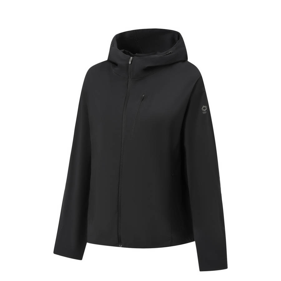 Li-Ning Li Ning Gold Logo | Sun Protection Clothing Women's Black Hooded Non Detachable Moderate