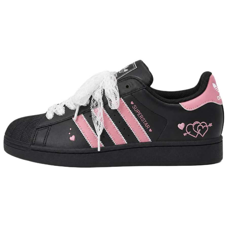 Adidas Originals Superstar 2 Skateboard Shoes Unisex Low Top Black Pink