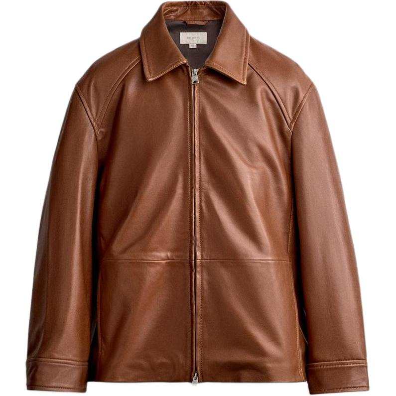 ZARA ORIGINS Leather Jackets Men's Brandy Color Lapel Moderate
