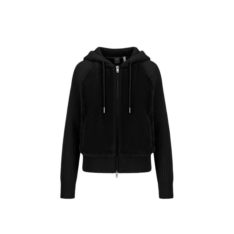 Moose Knuckles Velvet Jackets Women's Black Hooded Non Detachable Thickened Straight Fit