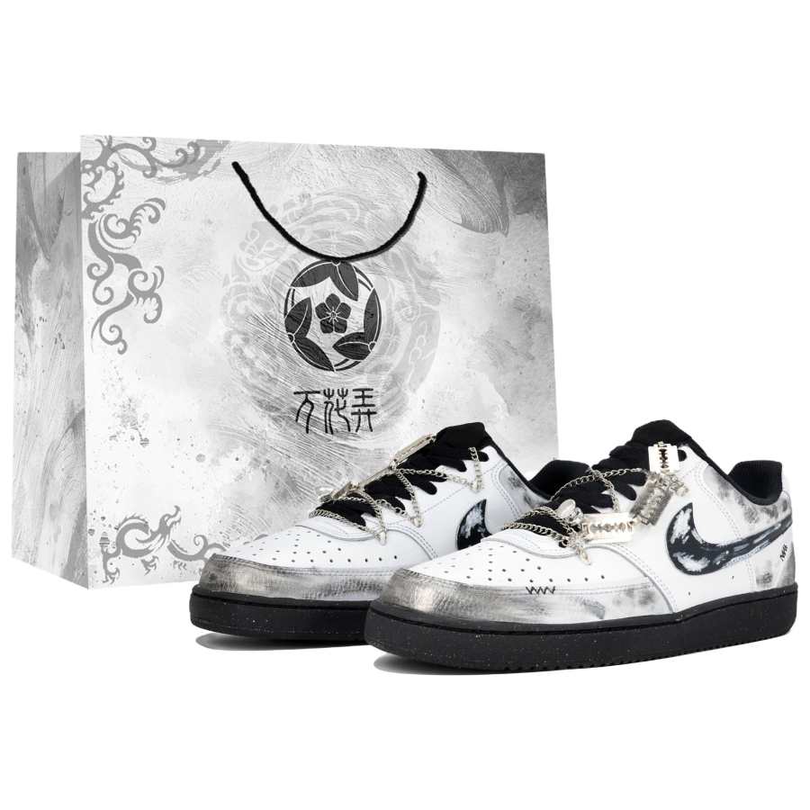 Nike Nike Court Vision NN Wan Huo Nang, Hai Fei Yan Mie, Shopping Bag Low top Skateboard Shoes Men's Black White