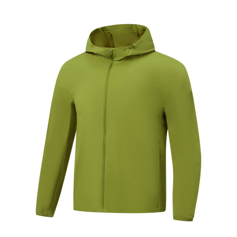 Li-Ning Li Ning Gold Logo | Trench Coats Men's Yellow Pine Green Hooded Non Detachable Moderate Straight Fit