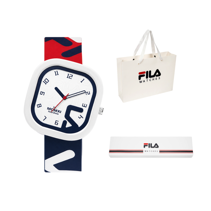 FILA Fashion Collection Youth Campus Wrist Watches Quartz Movement Silicone Strap 41mm White Dial Unisex
