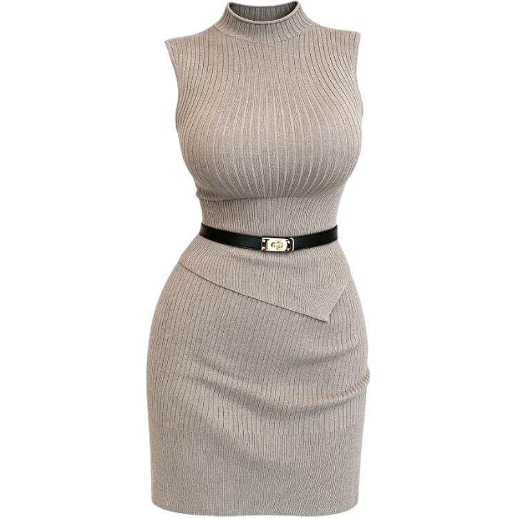 CHARM GLOW Sleeveless Dresses Women's Crew Neck Moderate Short Skirt Bodycon Skirt