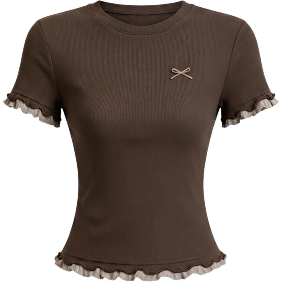 CHARM GLOW T Shirts Women's Brown Crew Neck Moderate A Line