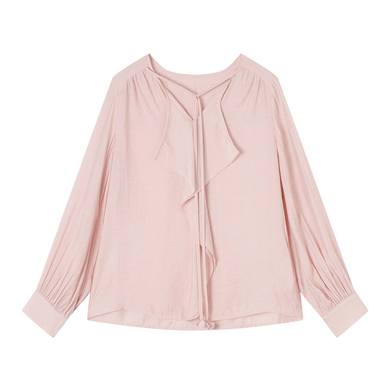 XIANGYING Shirts Women's Pink V Neck Moderate