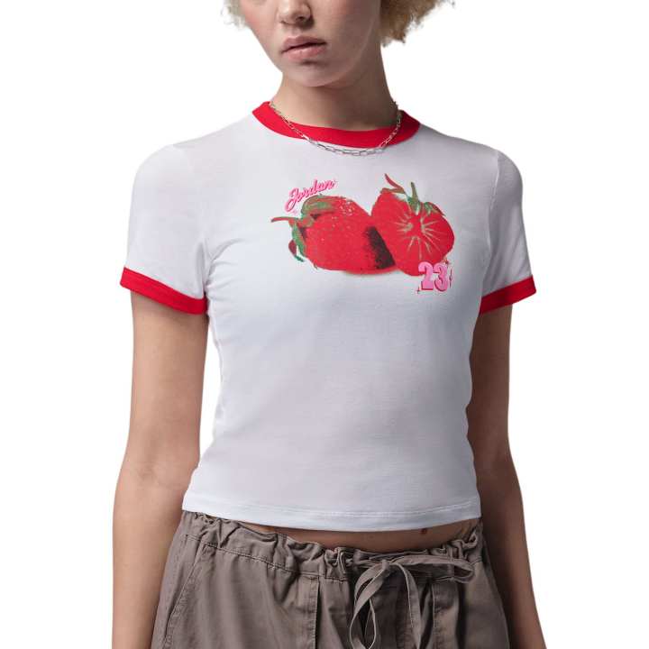 Jordan Jordan T Shirts Women's White/University Red Crew Neck