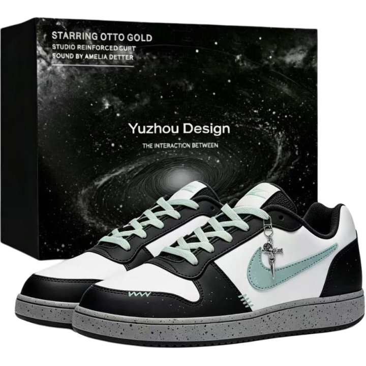Nike Nike Dunk Skateboard Shoes Men's Low Top Black White Asphalt Gray Color Block Ink Splatter