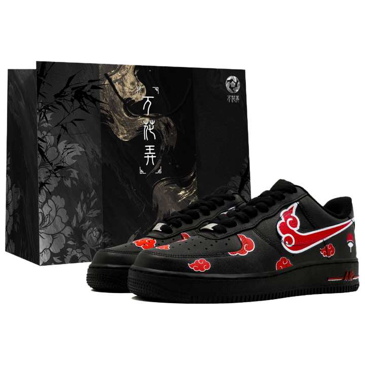 Nike Nike Air Force 1 Van Gogh, Chinese Style 'Dawn' Shopping Bag Thermal Coverage Low top Skateboard Shoes Unisex Black Red